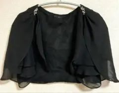 結婚式 ボレロ 黒 M パールビジュー シフォン レース カーディガンのサムネイル