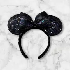 [美品]ミッキー耳カチューシャ 黒紫スパンコール