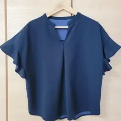 ネイビー フリル袖 ブラウス 半袖　美品　マーベラスバイピエロのサムネイル