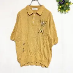 ヴィンテージ【L】半袖ニットポロシャツ イエロー ゴルフ 古着男子 日本製