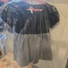 黒と白のチェック柄半袖ワンピースジャケットセット　フォーマルワンピース　100