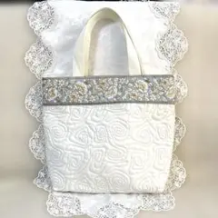 インド刺繍リボンのキルティングトートバッグ