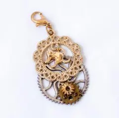 猫チャーム ハートチャーム 2点セット｜素材 ヴィンテージ風 ゴールド