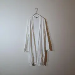 クイーンズコート　ロングカーディガン　ホワイト　レース刺繍　長袖　羽織り