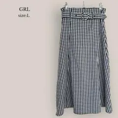 グレイルGRL ロングフレアスカート　ギンガムチェック　ウエストゴムあり　黒白