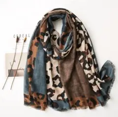 ストール 大判　スカーフ　マフラー　ヒョウ柄　緑　　茶色　ひざ掛け