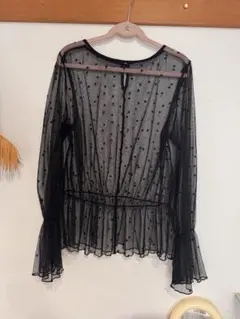 お値下げシースルー ドット柄 黒 長袖シャツ