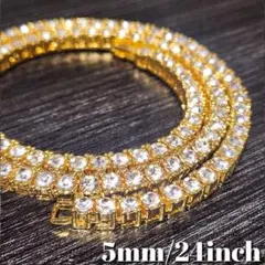 テニスチェーン　ネックレス　24inch　18kgp czダイヤ　ゴールド