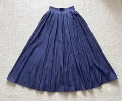ウエストリブ ロングフレアスカート ネイビー 楽ちん 体型カバー 上品のサムネイル