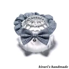 No.100 猫の首輪(グレンチェック・ネイビーグレー)サイズ調整可能