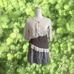 森ガール フェアリーグランジ 切り替えフリルレースチュニック