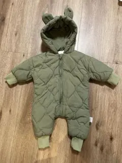 ジャンプスーツ キルティングジャケット オリーブ　くま耳つき　70cm