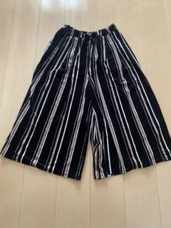 ワールド　ストライプ ウエストゴム　ワイドパンツ Mサイズ　美ライン　ベロア素材