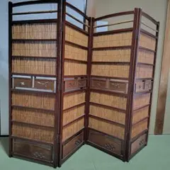 昭和レトロ】木製 折りたたみパーテーション 衝立 間仕切り ペイズリー