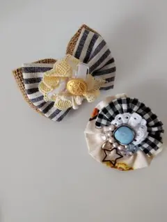 リボン バレッタ コサージュ ブローチ 猫 ネコ ★同梱￥600引き