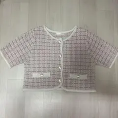 FUN ツイード風 半袖カーディガン ピンクのサムネイル