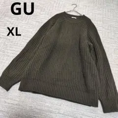 大きいサイズ GU ジーユー XL オリーブ リブ編み ニット セーター 秋冬