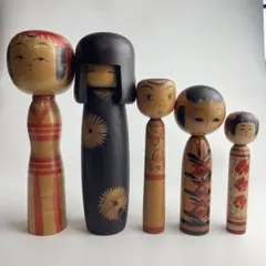 創作こけし 5点 卯三郎 新山 久志 瀬谷重治 会田稔 木彫 伝統工芸
