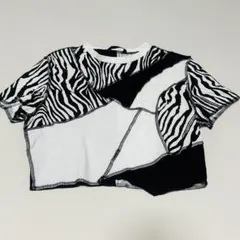 SHEIN ゼブラ柄 切り替え　ショート丈半袖Tシャツ XL ギャル　y2k
