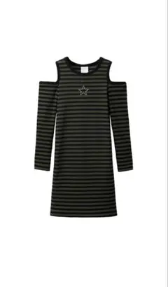 (美品)ZARA カットアウトストライプ柄リブ編みワンピース 164CM