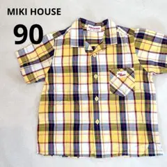 ミキハウス　90 半袖シャツ　チェック柄　男の子　日本製　イエロー