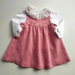 美品★80cm familiar 赤白千鳥格子チェック ジャンバースカート