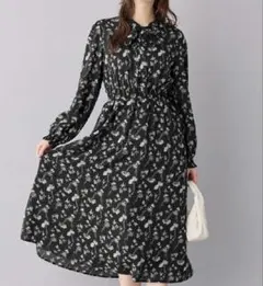 蝶柄 ブラック ロングワンピース Mサイズ