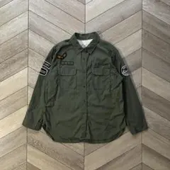US ARMY風 ミリタリーシャツ ワッペン カーキ L レディース