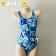 USED«11L»レトロ フラワー柄 ワンピース水着 お腹シェイプ