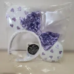 新品 ディズニー カチューシャ スパンコール ハート 紫 白 ミニー