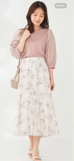 エニィスィス　パフスリーブ　異素材コンビプルオーバー　カットソー　ピンク