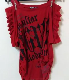 平成ギャル パンク系 y2k レッド半袖カットソー