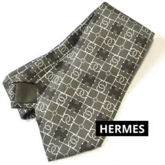 ◆HERMES エルメス ネクタイ H柄 総柄 カーキ シルク100%