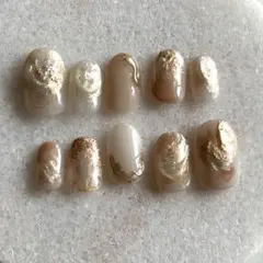 現品出品　ベージュ　ブラウン　ゴールド　ニュアンス　ネイルチップ　No.107