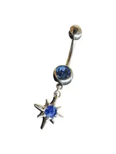 【新品】 ブルー 揺れるチャーム付き へそピアス ボディピアス 14G