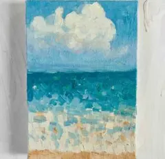 原画 油彩「田園と空」絵画・サムホールサイズ （16×23㎝）アート