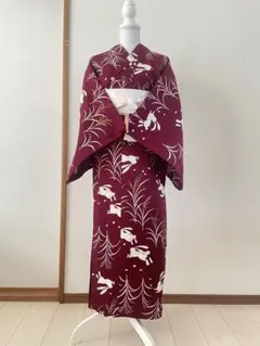 ひ*じ様 ヒロミチナカノ　ブランド浴衣 兎柄 臙脂色　単品のサムネイル