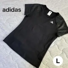 お値下げ【adidas 】サイズL 半袖花柄デザインTシャツ ブラックのサムネイル