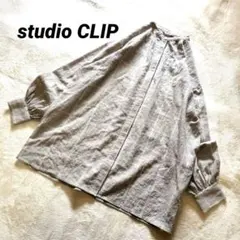 studio CLIP　チェック柄シアーブラウス　バンドカラー　比翼仕立て