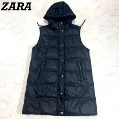 未使用級✨ 肉厚 ザラ フーデット フェイクレザーダウンベスト ロングジャケット