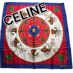 n*様 71672 CELINE シルクスカーフ 馬車デザイン 未使用品　ブルー