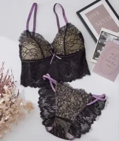 YU’NOW ユナウ アイラッシュのロングブラレット＆ショーツ　ブラック系　Mのサムネイル