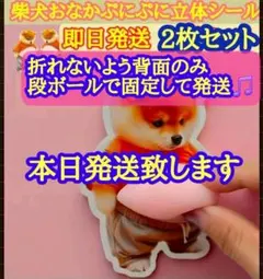 おなかぷにぷにシール　柴犬 ステッカー2枚 もっちもち立体シールスクイーズ　2個