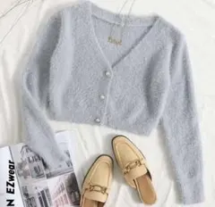 SHEIN EZwear 캐주얼 진주 버튼 프론트 무지 가디건