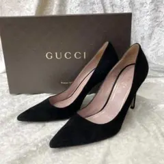 GUCCI グッチ スウェード パンプス ポインテッドトゥ ブラック 黒 36