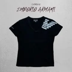 エンポリオアルマーニ Ｖネック イーグルロゴ ブラック Tシャツのサムネイル