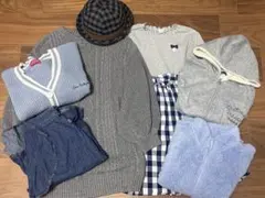 美品 130cm 女の子 グレー×ブルー まとめ売り【４点＋帽子＋おまけ2点】