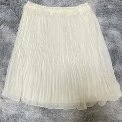 ホワイト プリーツスカート ひざ丈 ウエストゴムのサムネイル