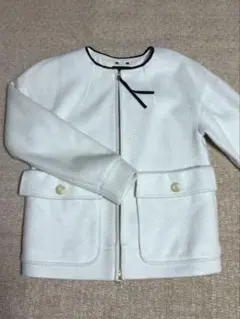 ☆新品☆パシオーネ ホワイト 起毛素材 ジップアップ ノーカラージャケット