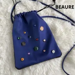 【美品】BEAURE ヴュレ ビジュー 巾着 ショルダー　群青色瑠璃紺